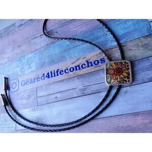 Western Concho Bolo Tie Western Cowboy Cowgirl Necklace Leather Wedding GIFT